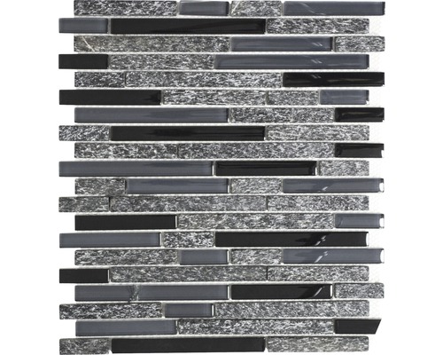Glasmosaik mit Naturstein XCM MV798 grau/schwarz 29,8x33,8 cm