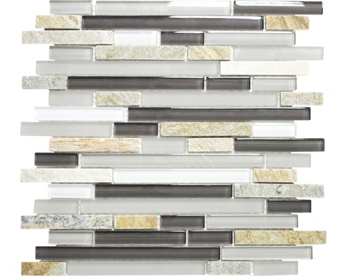 Glasmosaik mit Naturstein XCM MV808 grau/braun 30x30 cm