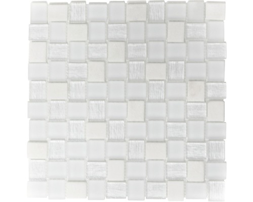 Glasmosaik mit Naturstein XCM R07 mix weiß 27,3x27,3 cm