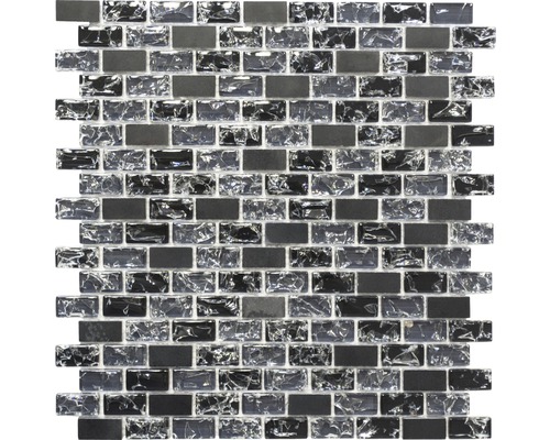 Glasmosaik mit Naturstein XIC B1128 schwarz 30x28,5 cm