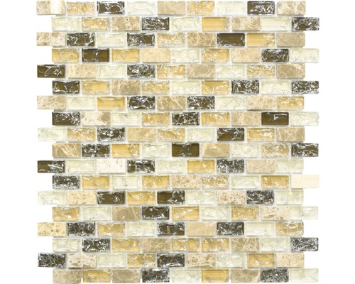 Glasmosaik mit Naturstein XIC B1153 braun/beige 30x28,5 cm