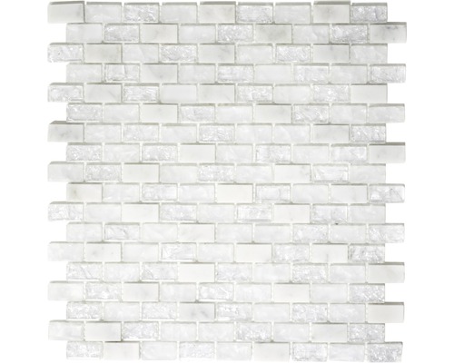 Glasmosaik mit Naturstein XIC B1111 weiß 30x28,5 cm