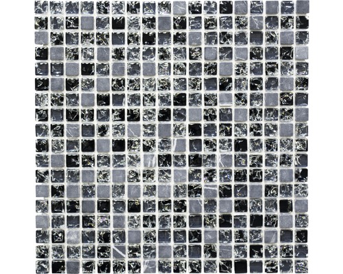 Glasmosaik mit Naturstein XIC 1028 schwarz 30,5x30,5 cm