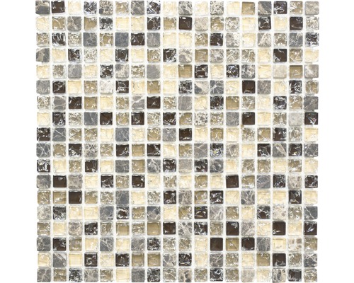 Glasmosaik mit Naturstein XIC 1055 braun/beige 30,5x30,5 cm