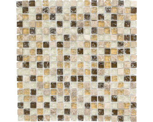 Glasmosaik mit Naturstein XIC 1053 braun/beige 30,5x30,5 cm