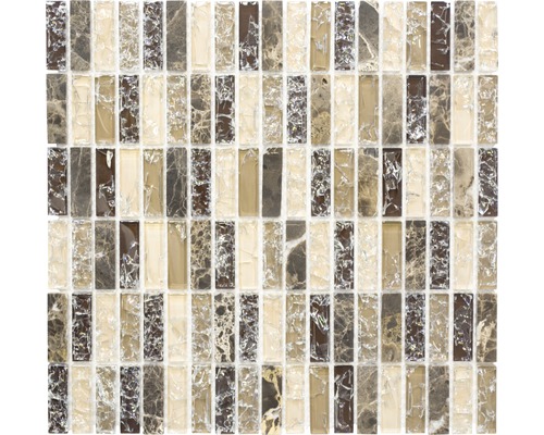 Glasmosaik mit Naturstein XIC S1255 braun/beige 32,2x31 cm