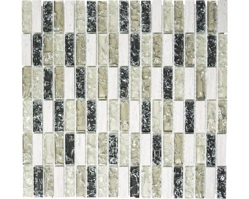 Glasmosaik mit Naturstein XIC S1252 mix graugrün 32,2x31 cm