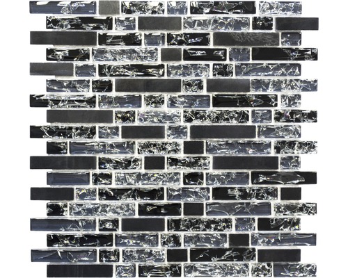 Glasmosaik Crystal mit Naturstein XIC V1328 schwarz 29,8x30,5 cm