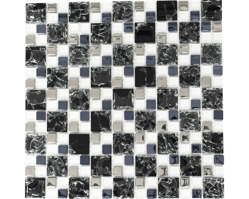 Glasmosaik XIC K1499 schwarz/silber 33,8x33,8 cm