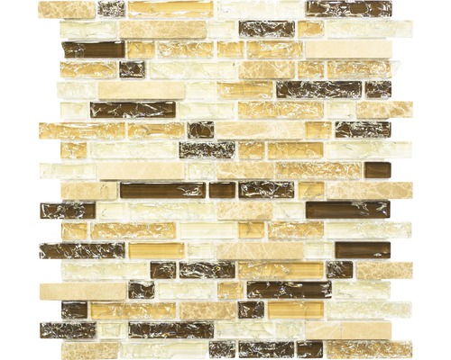 Glasmosaik mit Naturstein XIC V1353 braun/beige 29,8x30,5 cm