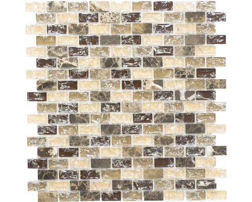 Glasmosaik mit Naturstein XIC B1155 braun/beige 30x28,5 cm