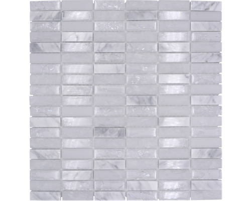 Glasmosaik mit Naturstein XIC S1211 weiß 32,2x31 cm