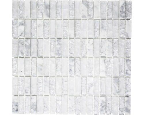 Glasmosaik mit Naturstein XIC S1211 weiß 32,2x31 cm