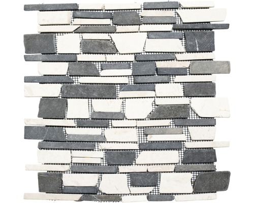 Natursteinmosaik MOS Brick 205 beige/schwarz 30,5x30,5 cm