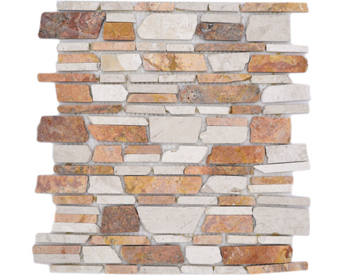 Natursteinmosaik MOS Brick 225 weiß/rot 30,5x30,5 cm