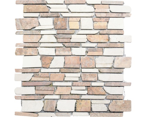 Natursteinmosaik MOS Brick 225 weiß/rot 30,5x30,5 cm