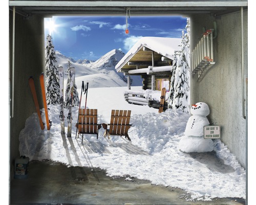 Garagentorplane Skihütte PVC Bedruckt 2450 x 2100 mm inkl. Befestigungsband-0