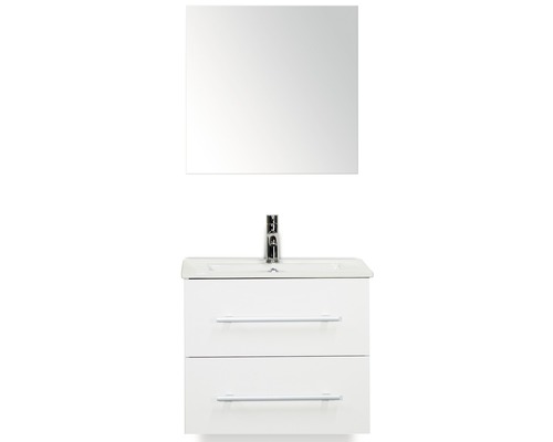 Badmöbel-Set Sanox Stretto BxHxT 61 x 170 x 39 cm Frontfarbe weiß hochglanz mit Waschtisch Keramik weiß und Waschtischunterschrank Waschtisch Spiegel-0