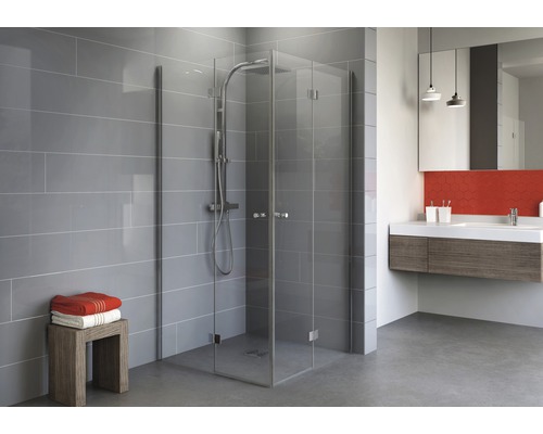 Drehfalttür als Eckeinstieg Schulte Alexa Style 2.0 90x90 cm Klarglas Profilfarbe chom