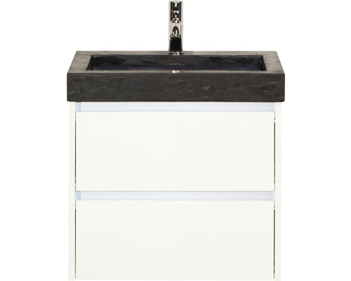 Badmöbel-Set Sanox Dante BxHxT 61 x 58 x 45,5 cm Frontfarbe weiß hochglanz mit Waschtisch Naturstein schwarz-0
