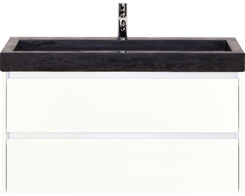 Badmöbel-Set Dante 100 cm mit Natursteinwaschtisch weiß hochglanz-0