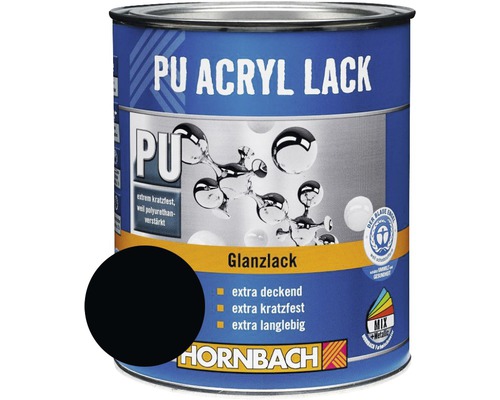 HORNBACH Buntlack PU Acryllack glänzend RAL 9005 tiefschwarz 750 ml