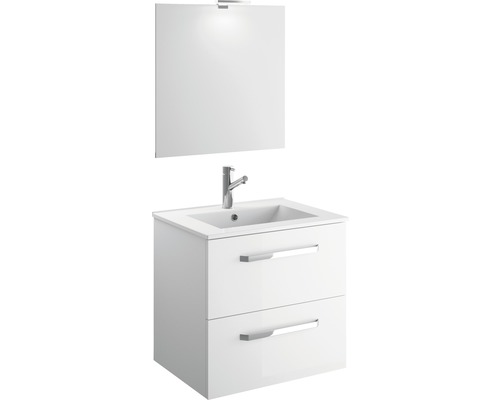 Badmöbel-Set Cygnus Bath Quick BxHxT 61 x 200 x 46 cm Frontfarbe weiß hochglanz mit Waschtisch Keramik weiß und Unterschrank Waschtisch Spiegel