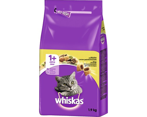 Katzenfutter trocken, Whiskas 1+ mit Huhn 1,9 kg