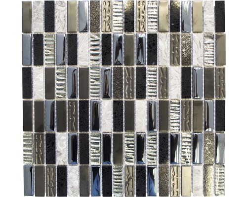 Glasmosaik mit Naturstein XCM SM58 schwarz grau 29,8x30,4 cm
