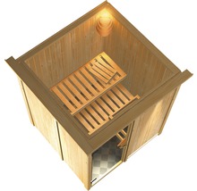 Elementsauna Karibu Norina ohne Ofen mit Dachkranz mit Holztüre und Isolierglas wärmegedämmt-thumb-4